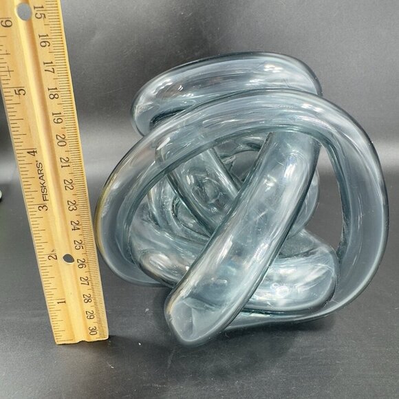Vintage Hand Blown Glass Knot Sculpture Figurine Paperweight Blue Gray Tint - Picture 4 of 12